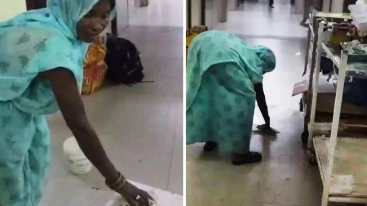 রোগীর মাকে দিয়ে পরিষ্কার করানো হলো হাসপাতালের নোংরা মেঝে
