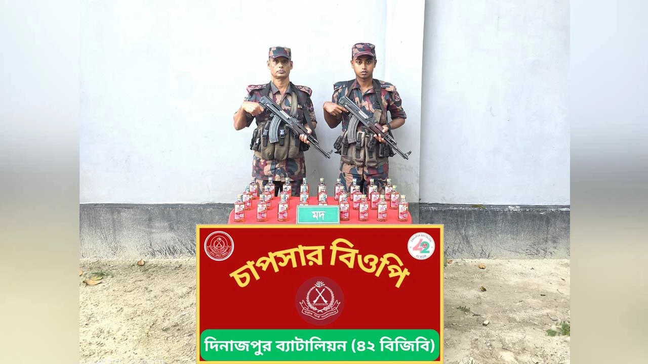 ঠাকুরগাঁও সীমান্তে বিজিবির অভিযান, ভারতীয় মদ ও নিষিদ্ধ সিরাপ উদ্ধার
