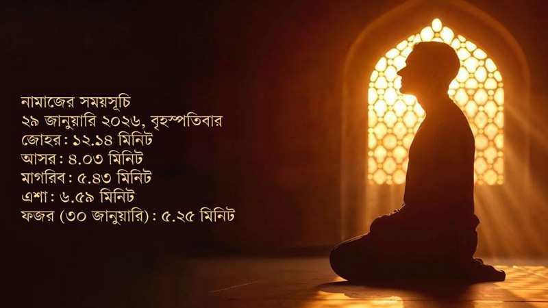 নামাজের সময়সূচি - ২৯ জানুয়ারি ২০২৬