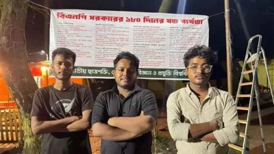 নোবিপ্রবিতে ‘ব্যানারকাণ্ড’: খুলে ফেলার পর ফের টাঙাল ছাত্রশক্তি, রাত পেরোতেই আবার উধাও